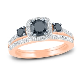 Black Diamond Bridal Set 1 ct tw Round 10K Rose Gold