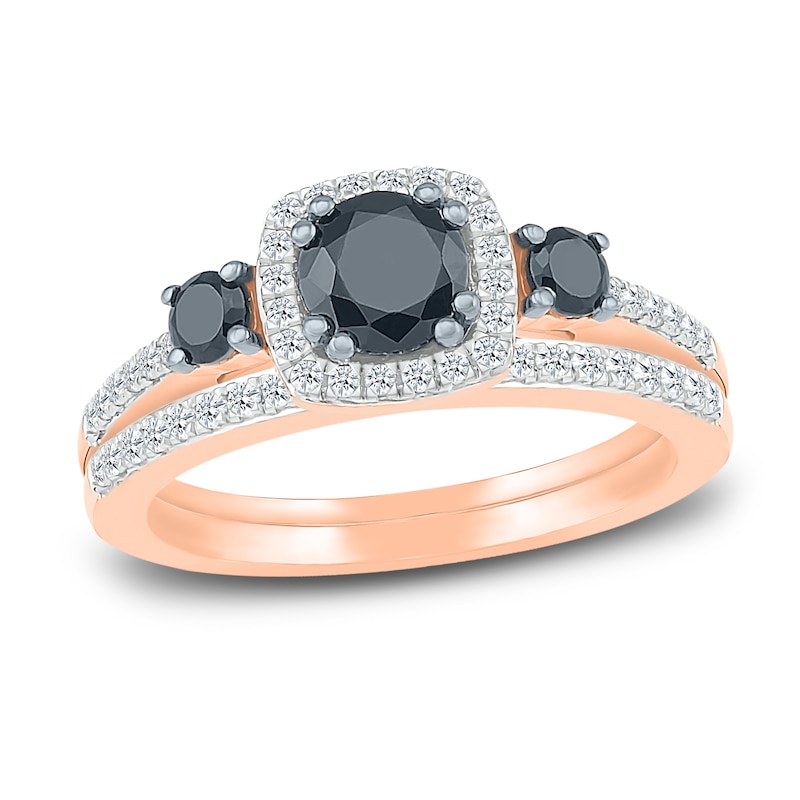 Black Diamond Bridal Set 1 ct tw Round 10K Rose Gold