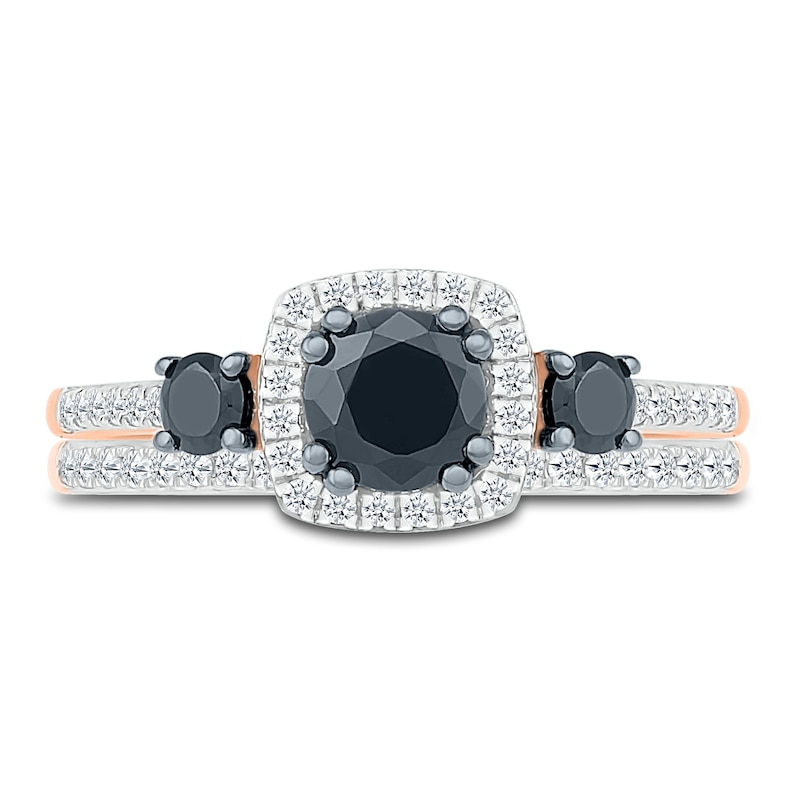 Main Image 6 of Black Diamond Bridal Set 1 ct tw Round 10K Rose Gold
