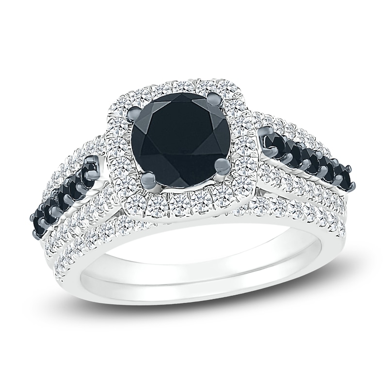 Black Diamond Bridal Set 2 ct tw Round 10K White Gold