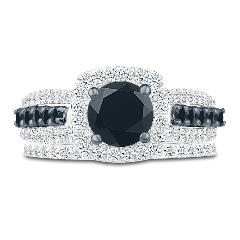 Main Image 6 of Black Diamond Bridal Set 2 ct tw Round 10K White Gold