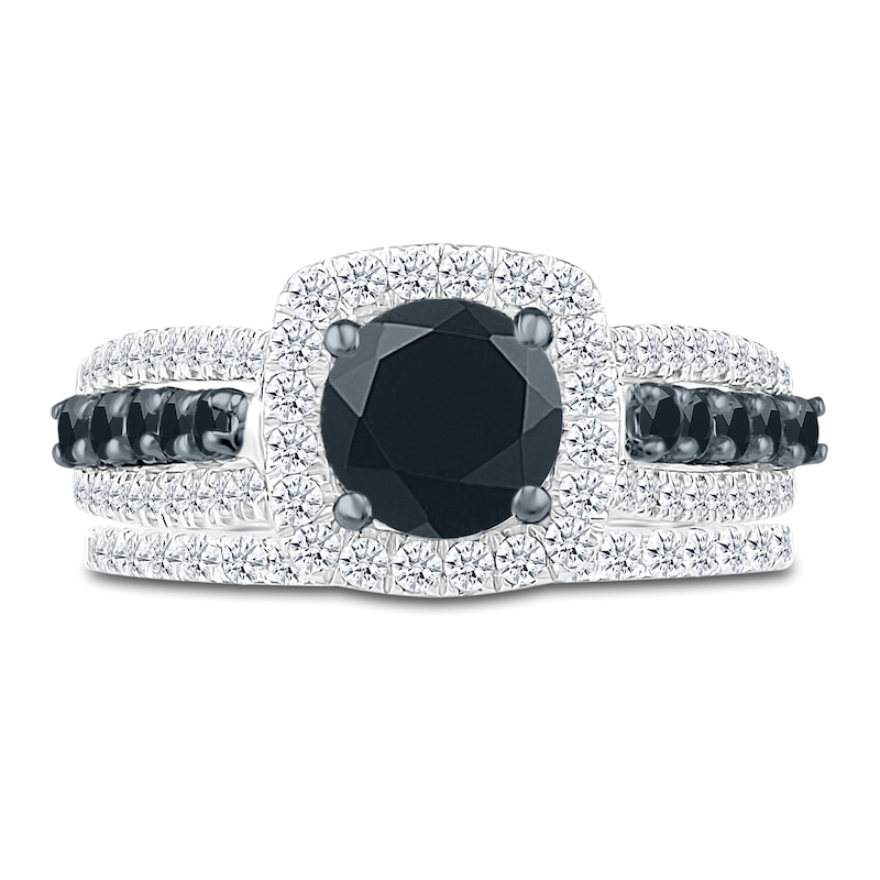 Black Diamond Bridal Set 2 ct tw Round 10K White Gold