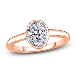 Diamond Solitaire Engagement Ring 2 ct tw Bezel-Set Oval 14K Rose Gold (I2/I)