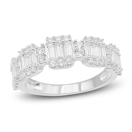 Diamond Ring 1 ct tw Round/Baguette 14K White Gold