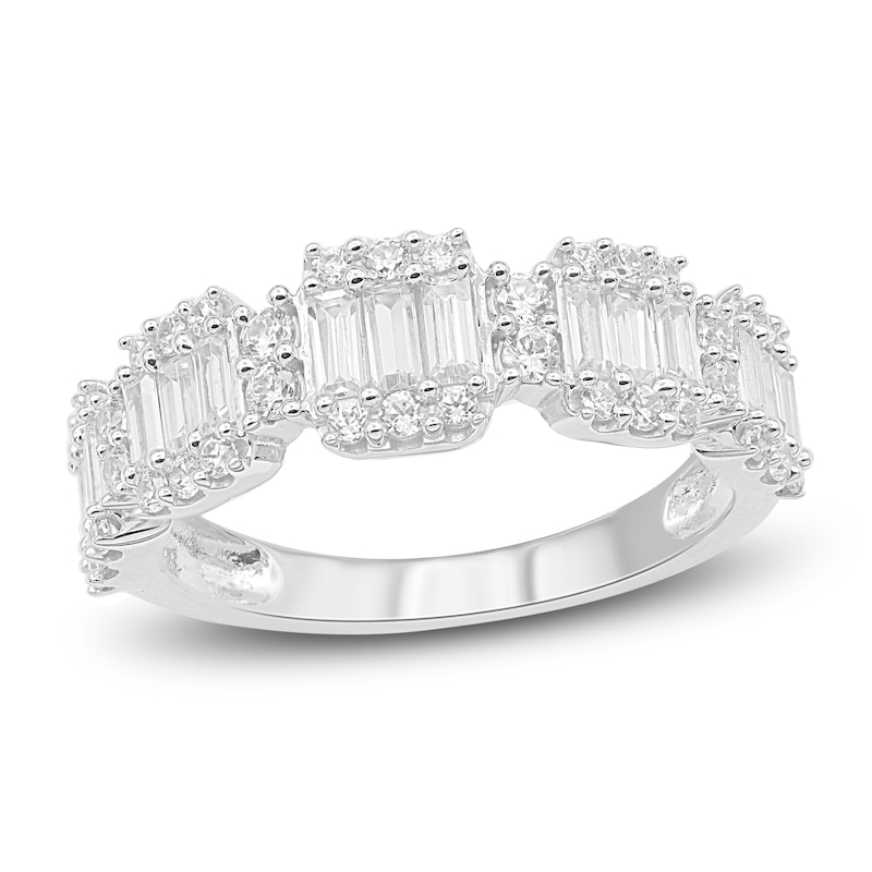 Main Image 1 of Diamond Ring 1 ct tw Round/Baguette 14K White Gold