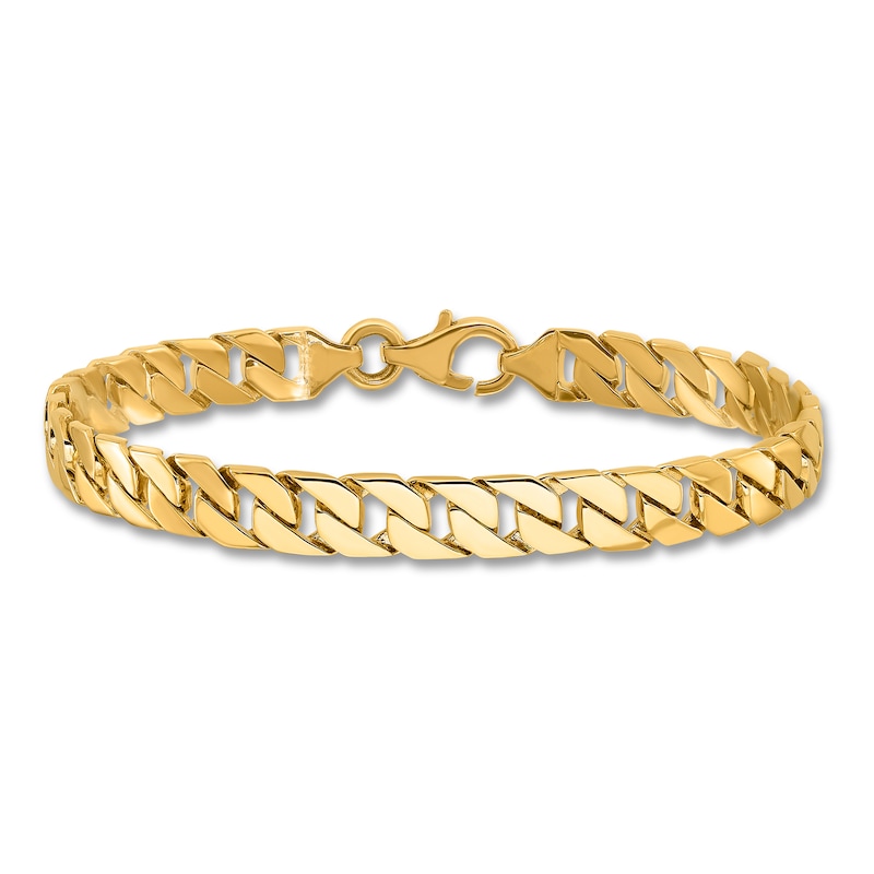 Main Image 1 of Men's Solid Curb Link Bracelet 14K Yellow Gold 7.4mm 8"