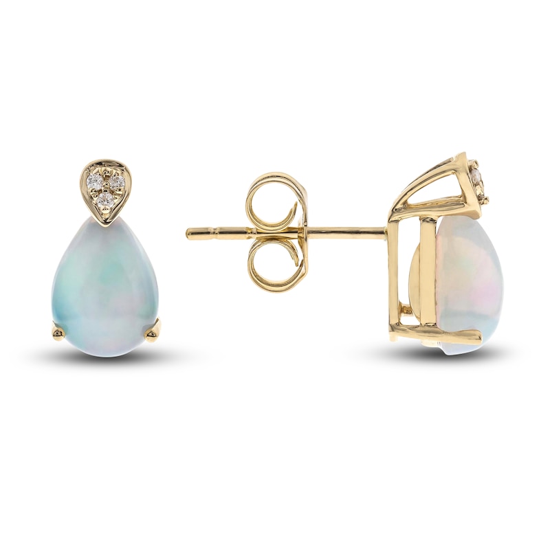 Main Image 1 of Natural Opal Stud Earrings Diamond Accents 10K Yellow Gold