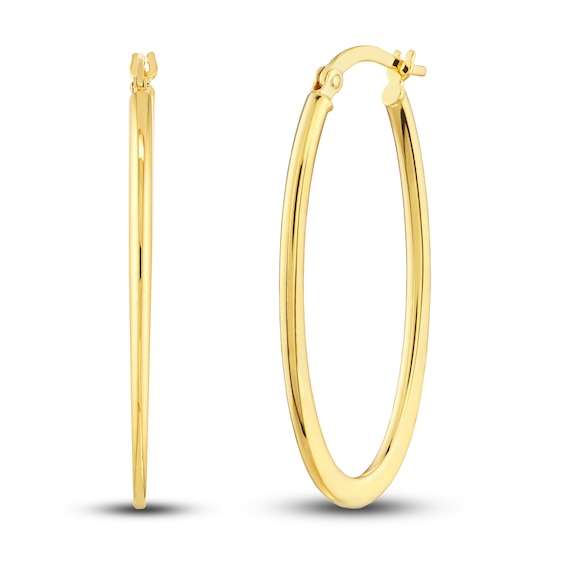 Polished Flat Oval Hoop Earrings 14K Yellow Gold 18mm Jared