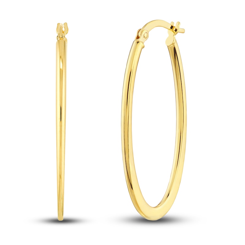 Main Image 1 of Polished Flat Oval Hoop Earrings 14K Yellow Gold 18mm