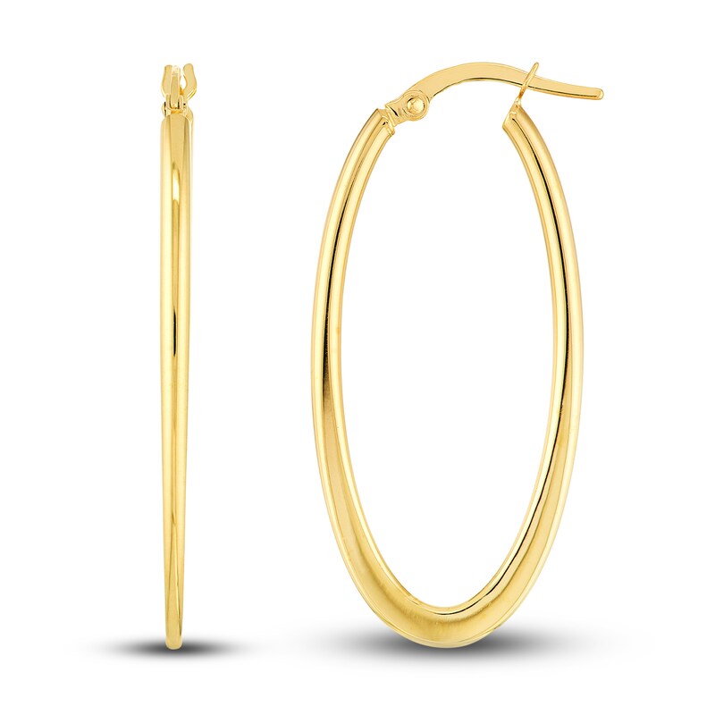 Main Image 2 of Polished Flat Oval Hoop Earrings 14K Yellow Gold 18mm