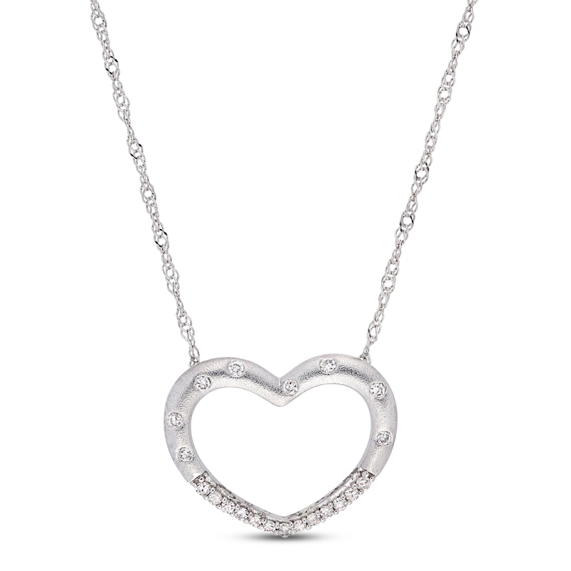 Diamond Heart Necklace 1/10 ct tw Round 10K White Gold 17"
