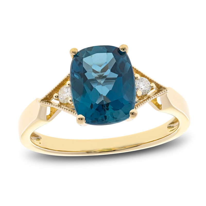 Main Image 1 of Natural Blue Topaz Ring 1/20 ct tw Diamonds 10K Yellow Gold