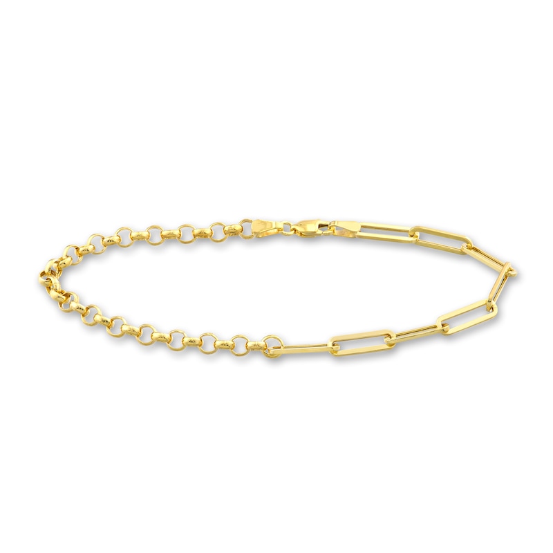 Main Image 1 of Paperclip/Rolo Chain Bracelet 14K Yellow Gold 7.5"