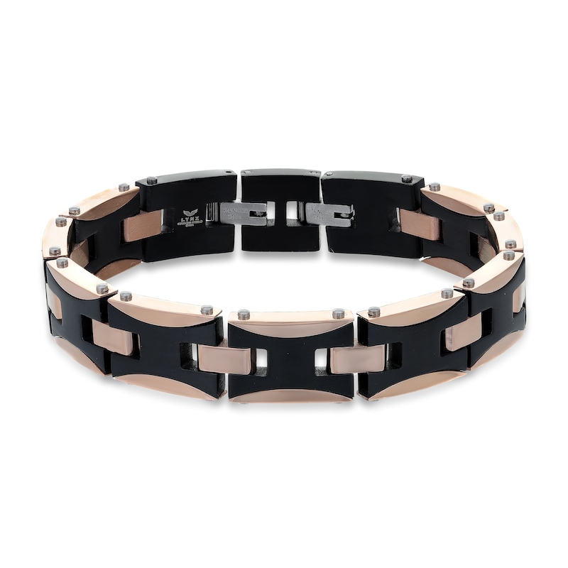 Main Image 1 of Men's Cross Chain Bracelet Black & Rose Ion-Plated Stainless Steel 8.75"