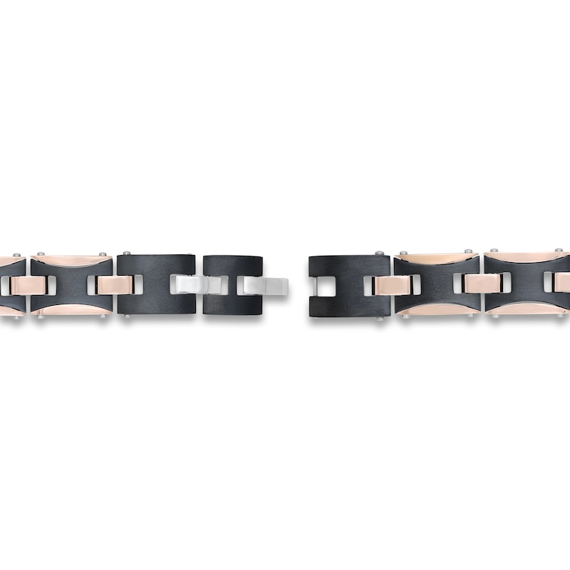 Main Image 2 of Men's Cross Chain Bracelet Black & Rose Ion-Plated Stainless Steel 8.75"
