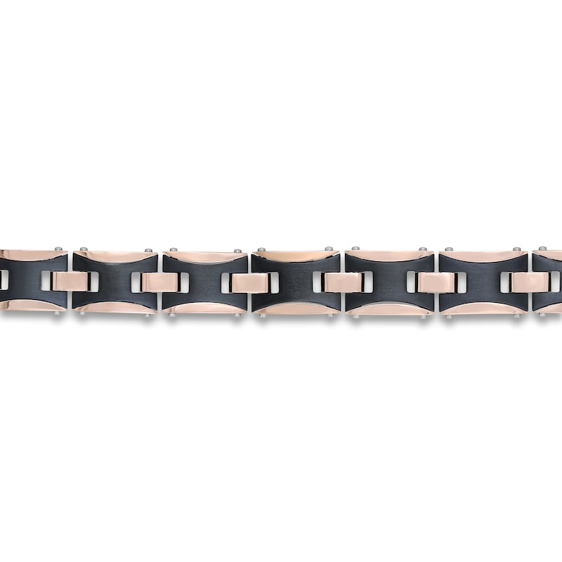 Main Image 3 of Men's Cross Chain Bracelet Black & Rose Ion-Plated Stainless Steel 8.75"