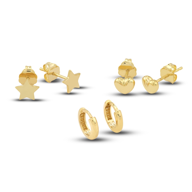 Main Image 1 of Heart, Star and Hoop Earring Set 14K Yellow Gold