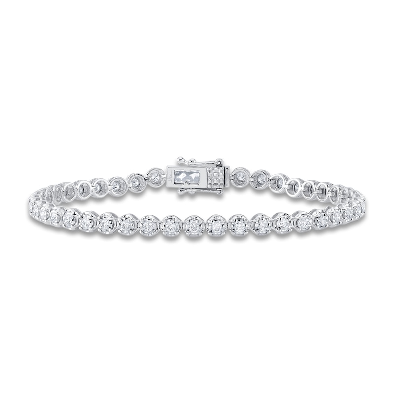 Shy Creation Diamond Tennis Bracelet 1 ct tw Round 14K White Gold 7" SC55024353