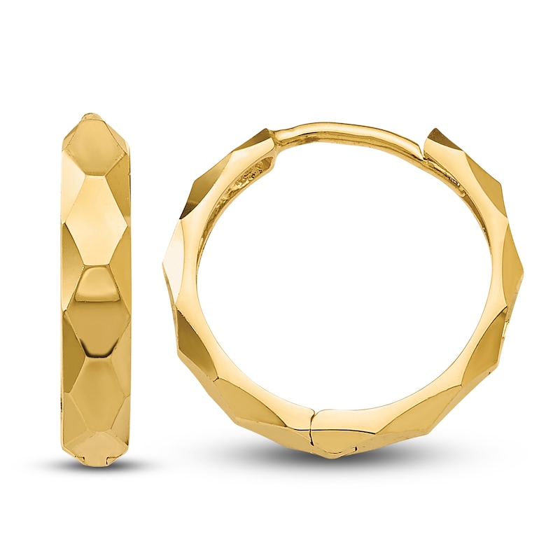 Main Image 1 of Diamond-Cut Hoop Earrings 14K Yellow Gold 14mm