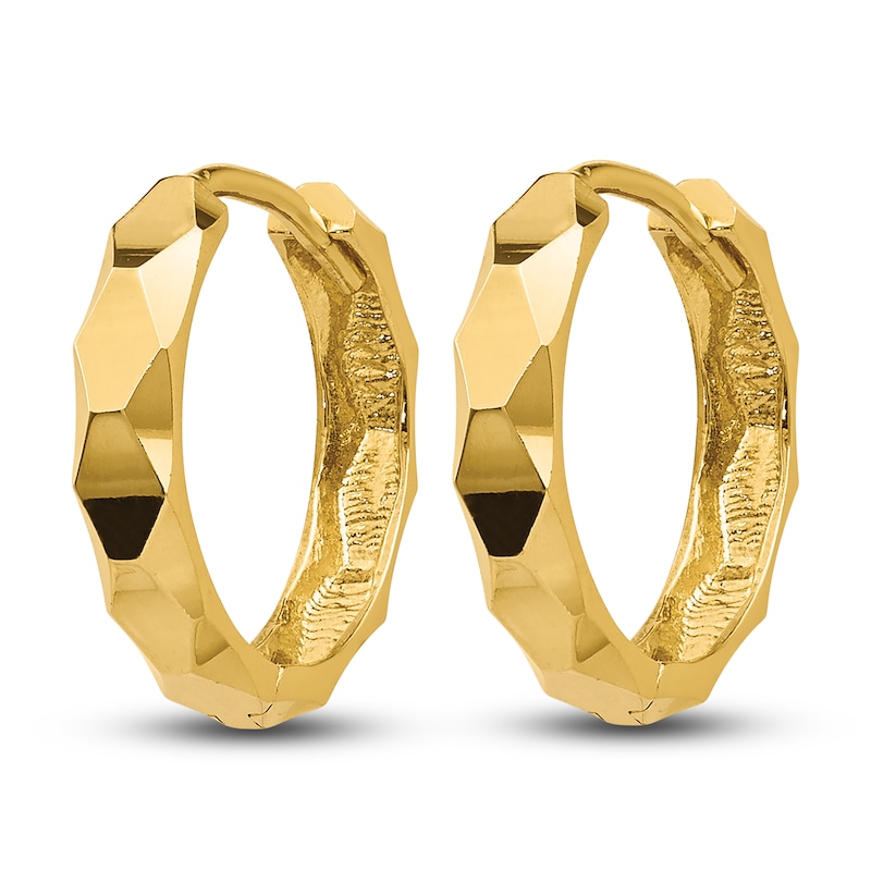 Main Image 2 of Diamond-Cut Hoop Earrings 14K Yellow Gold 14mm