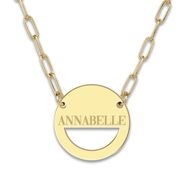 Engravable High-Polish Circle Necklace 14K Yellow Gold 18" 19mm