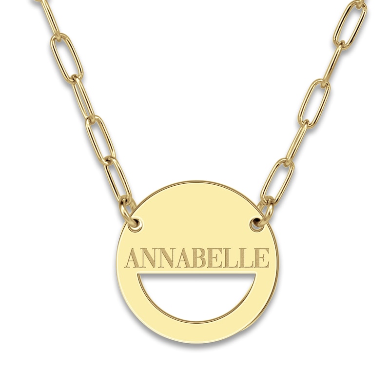 Engravable High-Polish Circle Necklace 14K Yellow Gold 18" 19mm