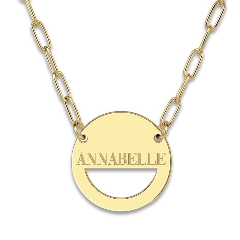 Main Image 1 of Engravable High-Polish Circle Necklace 14K Yellow Gold 18" 19mm