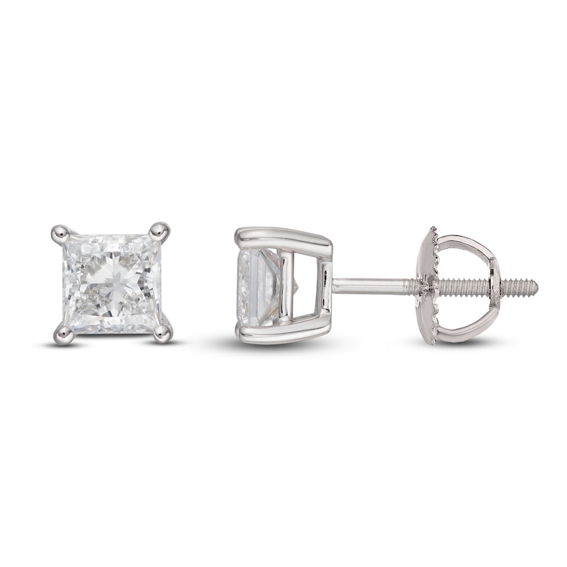 Main Image 2 of Lab-Grown Diamond Earrings 1 ct tw Princess 14K White Gold (SI2/F)