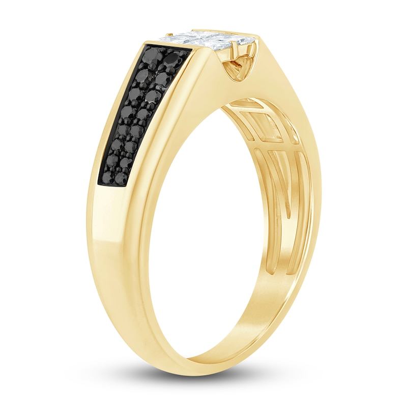 Men's Black & White Diamond Wedding Band 1 ct tw Round 14K Yellow Gold