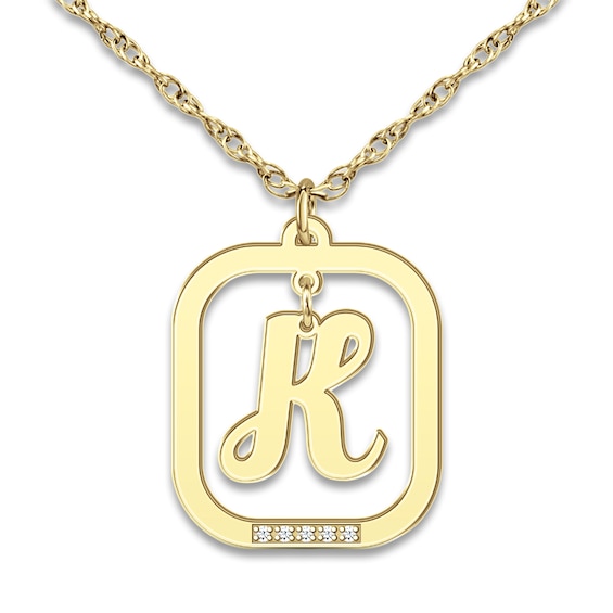Initial Pendant Necklace Diamond Accents 14K Yellow Gold 18"