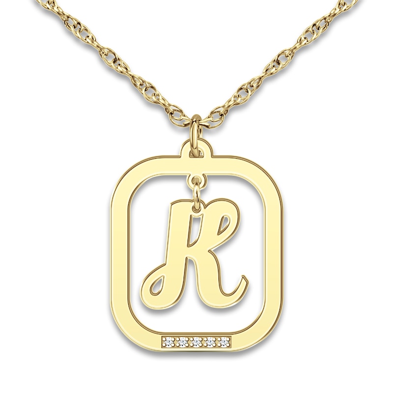 Initial Pendant Necklace Diamond Accents 14K Yellow Gold 18"