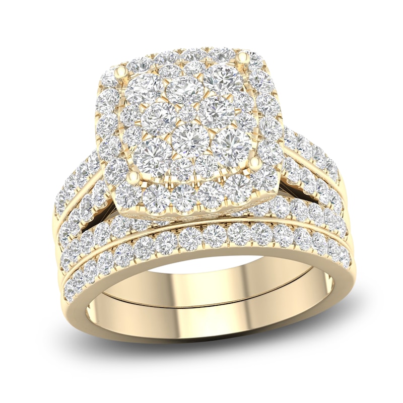 Diamond Cushion Bridal Set 2 ct tw Round 14K Yellow Gold