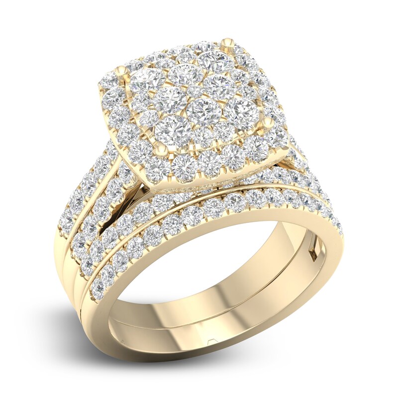 Diamond Cushion Bridal Set 2 ct tw Round 14K Yellow Gold