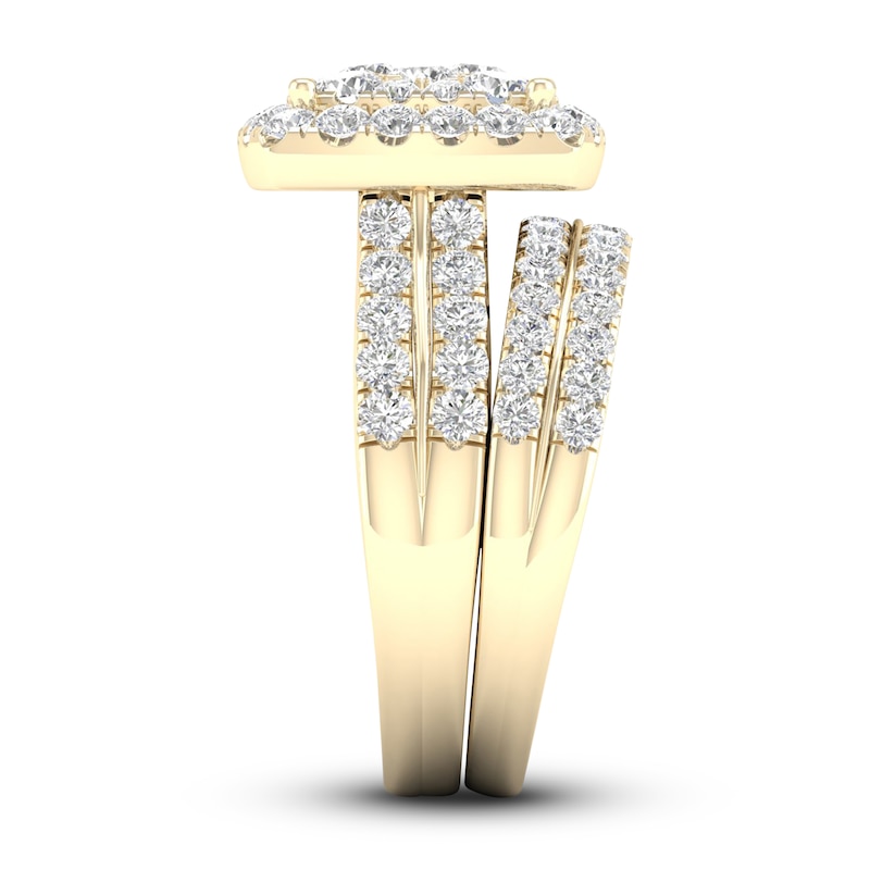 Diamond Cushion Bridal Set 2 ct tw Round 14K Yellow Gold