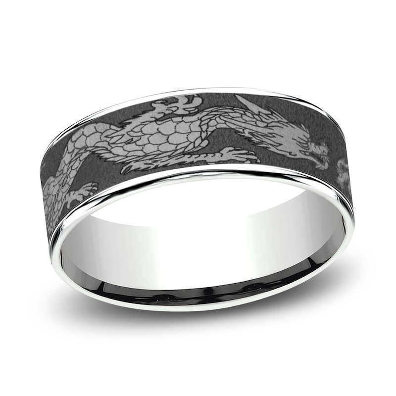 Main Image 1 of Men's Script Wedding Band 14K White Gold/Tantalum 7.5mm