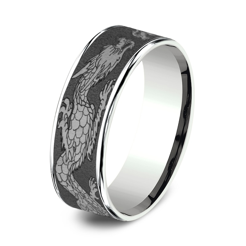 Main Image 2 of Men's Script Wedding Band 14K White Gold/Tantalum 7.5mm