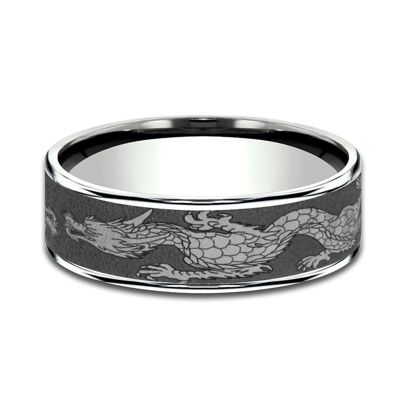 Main Image 3 of Men's Script Wedding Band 14K White Gold/Tantalum 7.5mm