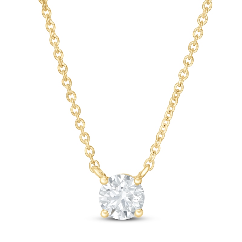 Main Image 1 of Lab-Grown Diamond Solitaire Necklace 1/2 ct tw Round 14K Yellow Gold 19" (SI2/F)