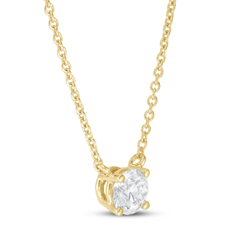 Main Image 2 of Lab-Grown Diamond Solitaire Necklace 1/2 ct tw Round 14K Yellow Gold 19" (SI2/F)