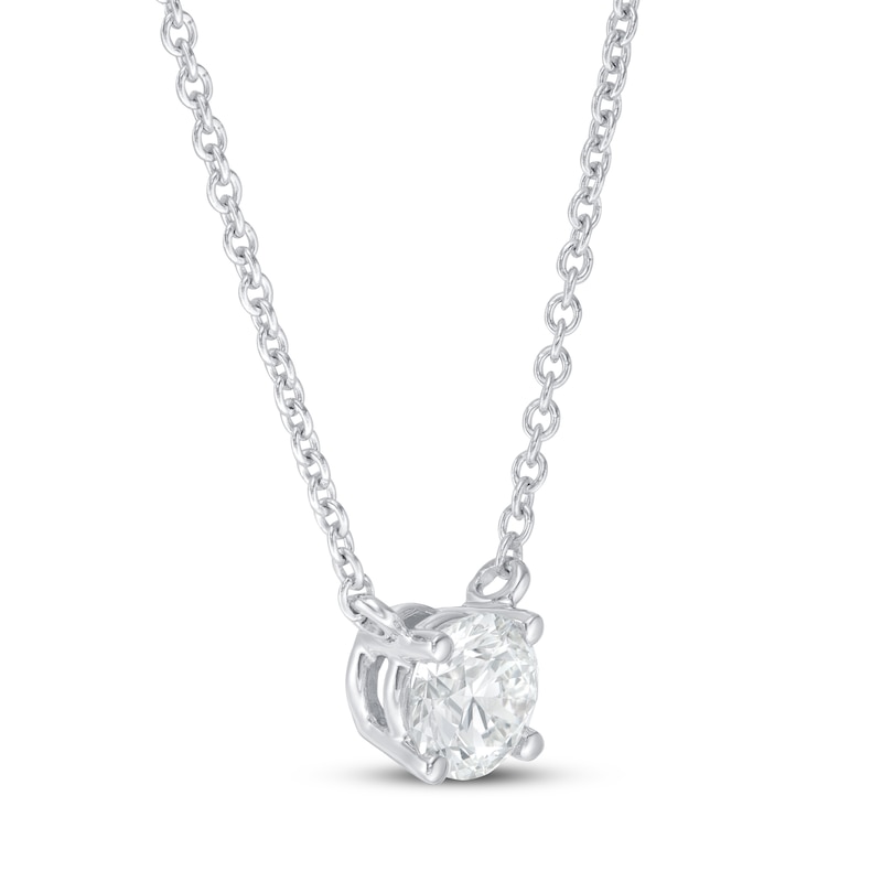 Main Image 2 of Lab-Grown Diamond Solitaire Necklace 1/2 ct tw Round 14K White Gold 19" (SI2/F)