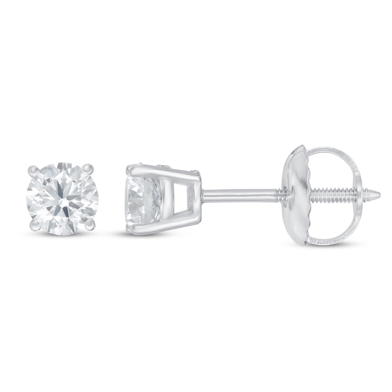 Main Image 2 of Lab-Grown Diamond Solitaire Earrings 1/2 ct tw Round 14K White Gold (SI2/F)