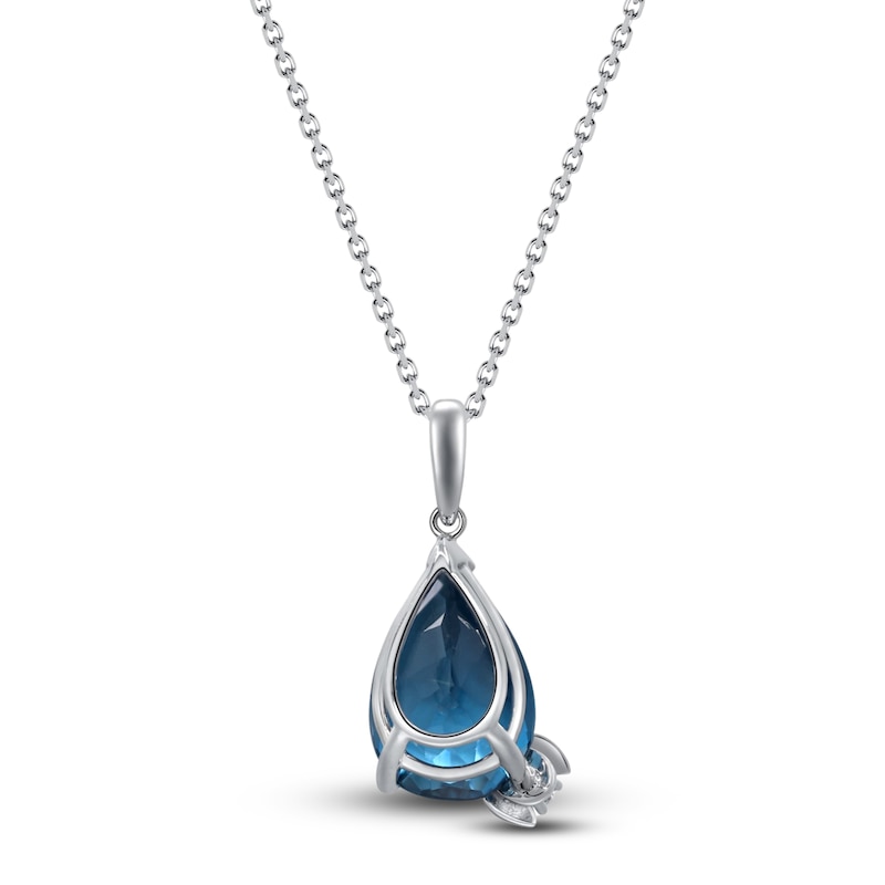 Main Image 3 of Natural London Blue Topaz Necklace Diamond Accents 14K White Gold