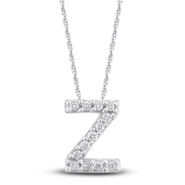 Diamond Letter Z Necklace 1/20 ct tw Round 14K White Gold 18"