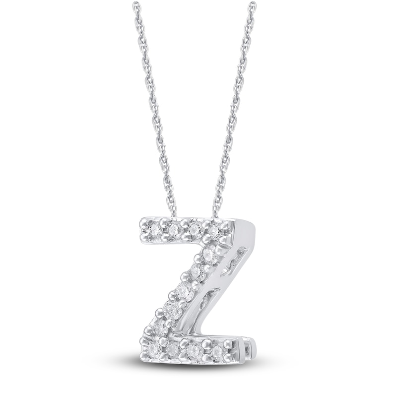 Main Image 2 of Diamond Letter Z Necklace 1/20 ct tw Round 14K White Gold 18"