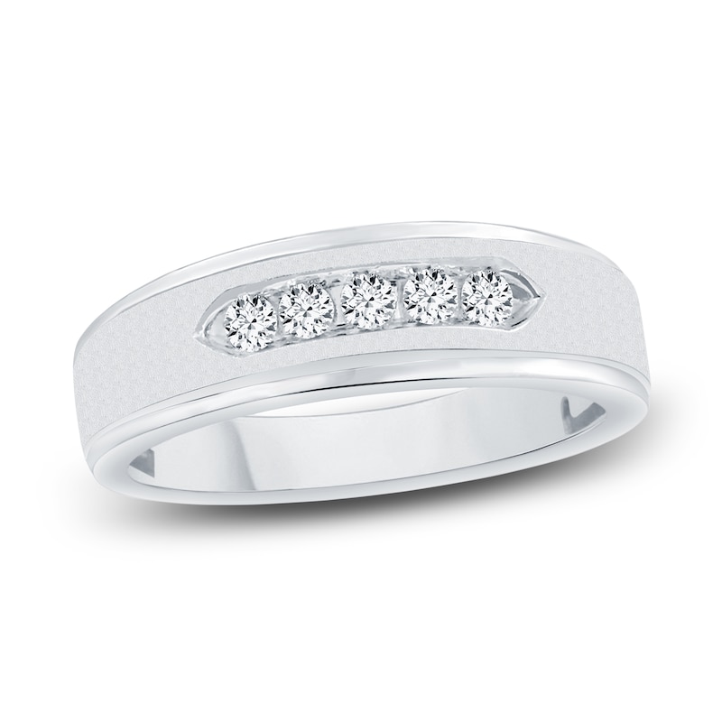Main Image 1 of Men's Diamond Wedding Band 1/4 ct tw Round 14K White Gold