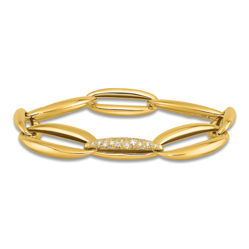 Main Image 1 of Men's Diamond High-Polish Link Bracelet 5/8 ct tw Round 14K Yellow Gold 8"