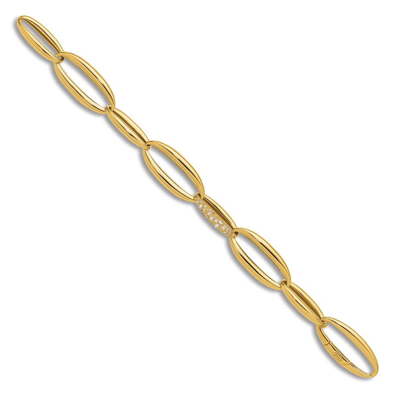 Main Image 2 of Men's Diamond High-Polish Link Bracelet 5/8 ct tw Round 14K Yellow Gold 8"