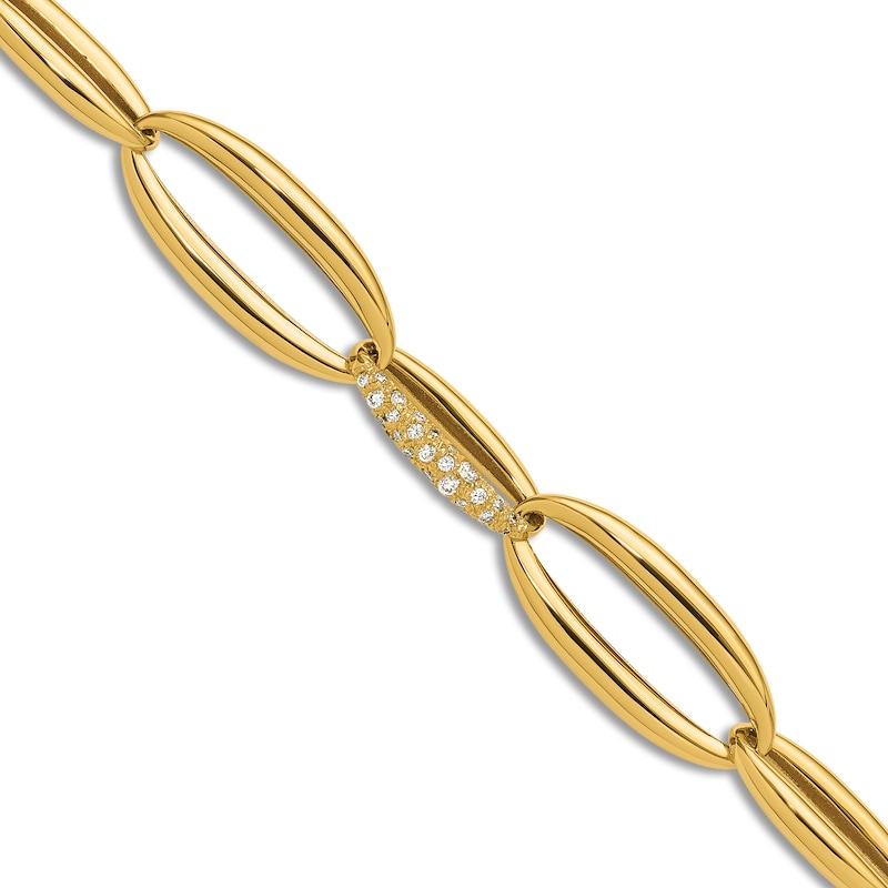 Main Image 3 of Men's Diamond High-Polish Link Bracelet 5/8 ct tw Round 14K Yellow Gold 8"