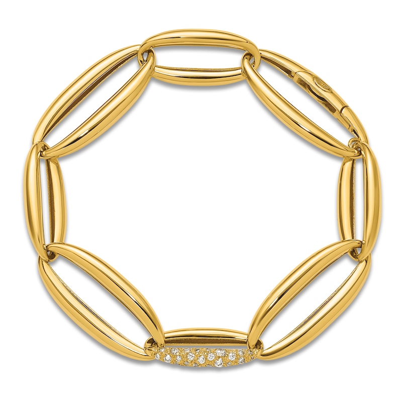 Round Brilliant & Baguette Cut Diamond Fancy Link Bracelet in 14K Yellow Gold