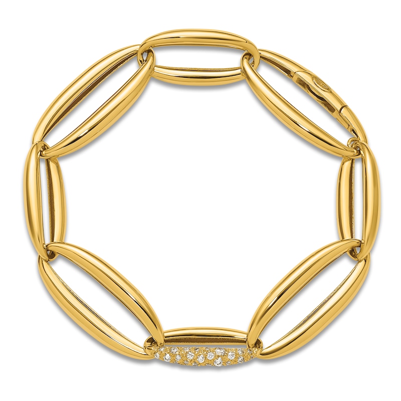 Main Image 4 of Men's Diamond High-Polish Link Bracelet 5/8 ct tw Round 14K Yellow Gold 8"